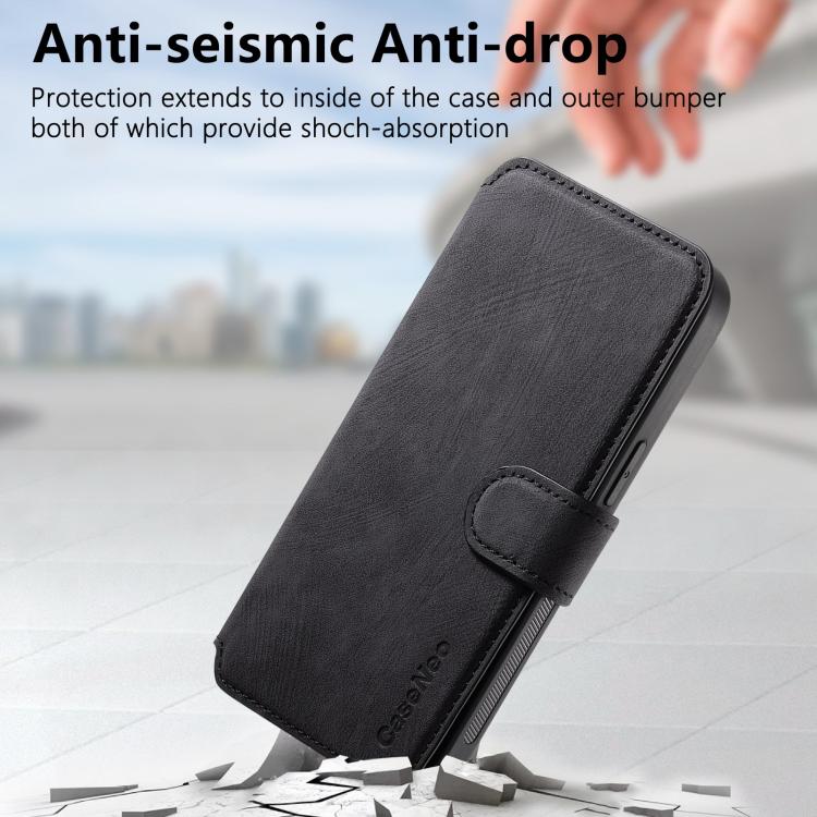 For iPhone 16e CaseNeo MagSafe RFID Anti-theft Retro Leather Phone Case(Black)
