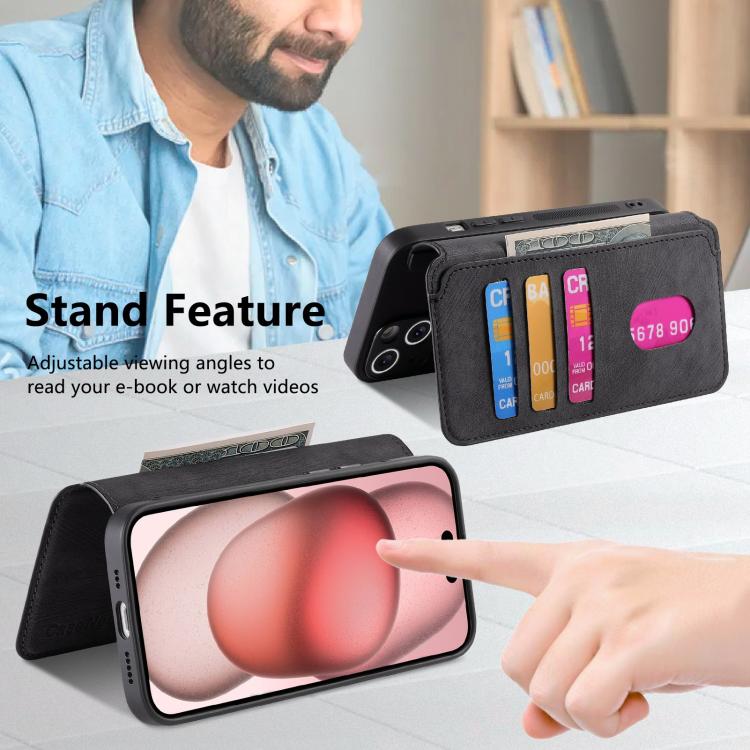 For iPhone 16e CaseNeo MagSafe RFID Anti-theft Retro Leather Phone Case(Black)