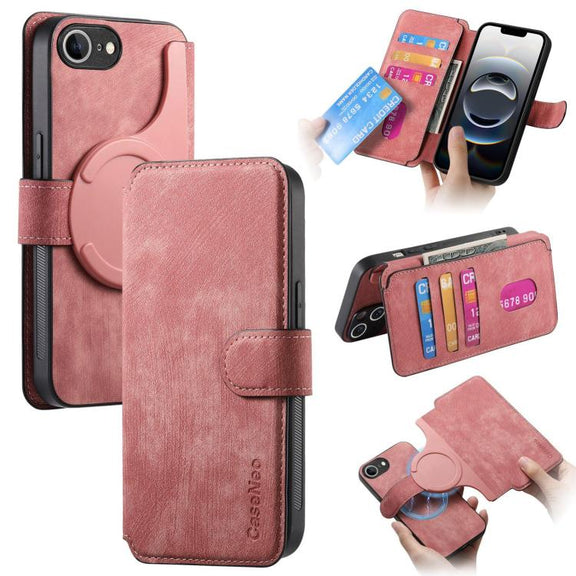 For iPhone 16e CaseNeo MagSafe RFID Anti-theft Retro Leather Phone Case(Pink)