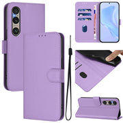 For Sony Xperia 1 VI 2024 Skin Feel Solid Color Leather Phone Case with Lanyard(Lavender Purple)