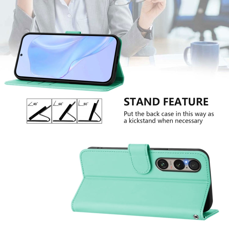 For Sony Xperia 1 VI 2024 Skin Feel Solid Color Leather Phone Case with Lanyard(Mint Green)