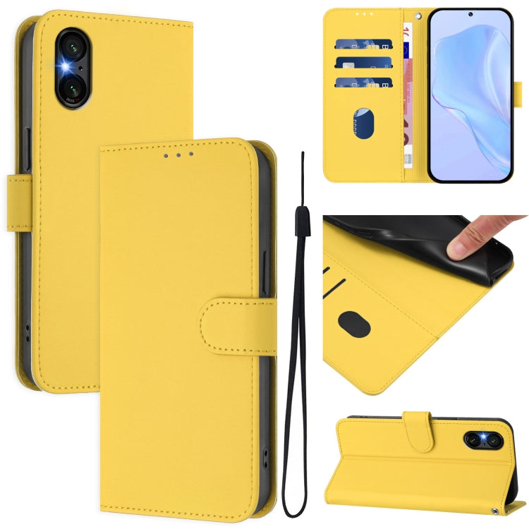 For Sony Xperia 5 VI 2024 Skin Feel Solid Color Leather Phone Case with Lanyard(Lemon Yellow)