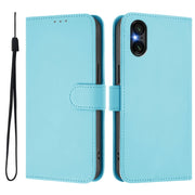 For Sony Xperia 5 VI 2024 Skin Feel Solid Color Leather Phone Case with Lanyard(Sky Blue)