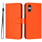 For Sony Xperia 10 VI 2024 Skin Feel Solid Color Leather Phone Case with Lanyard(Orange)