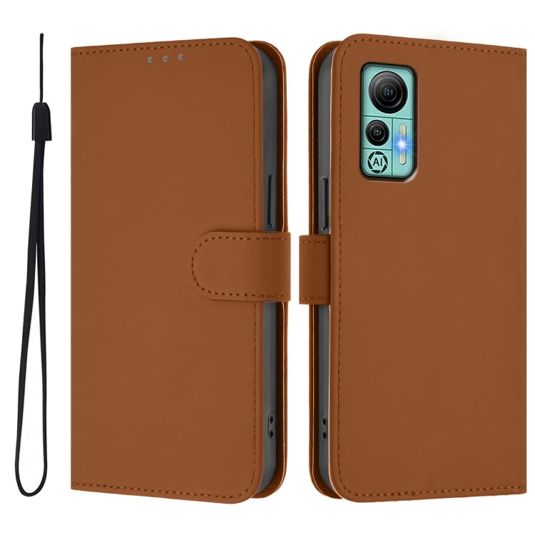 For Ulefone Note 14 Skin Feel Solid Color Leather Phone Case with Lanyard(Brown)