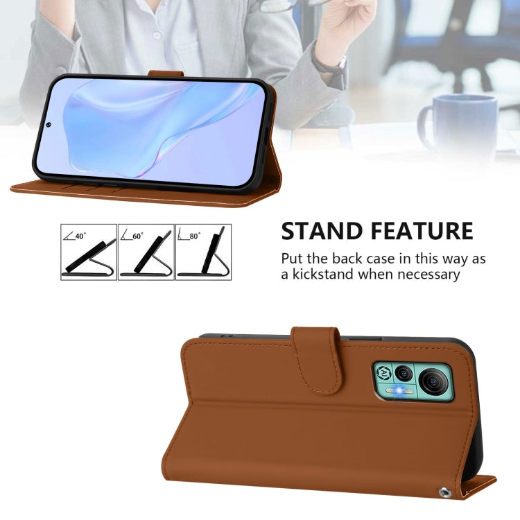 For Ulefone Note 14 Skin Feel Solid Color Leather Phone Case with Lanyard(Brown)
