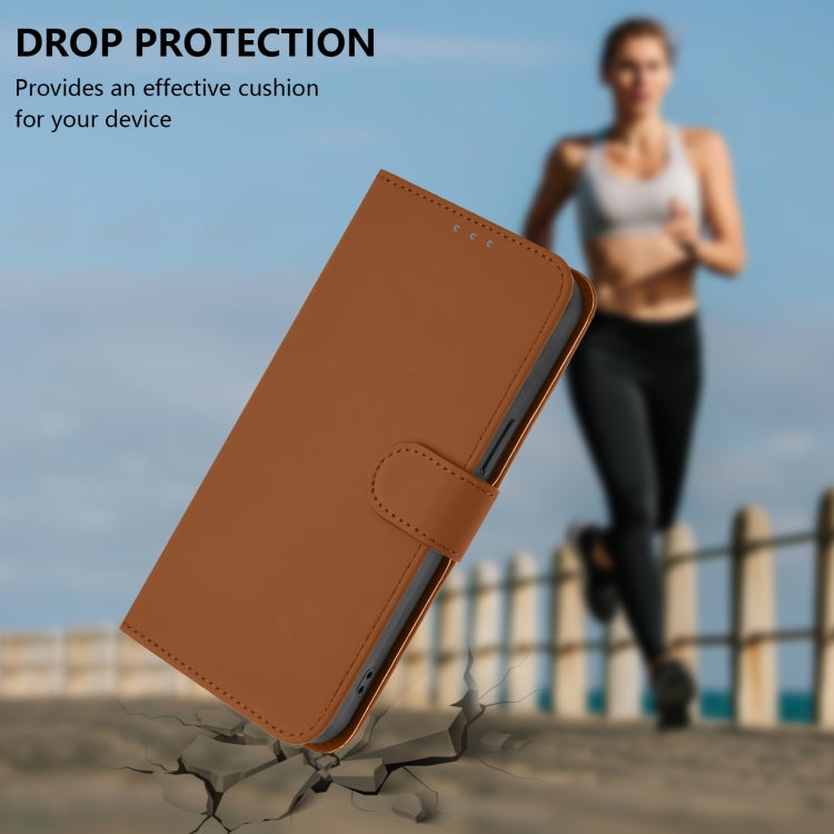 For Ulefone Note 14 Skin Feel Solid Color Leather Phone Case with Lanyard(Brown)