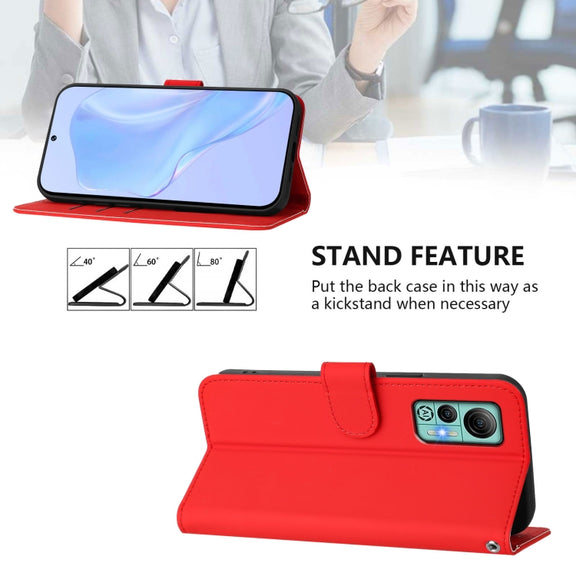 For Ulefone Note 14 Skin Feel Solid Color Leather Phone Case with Lanyard(Red)