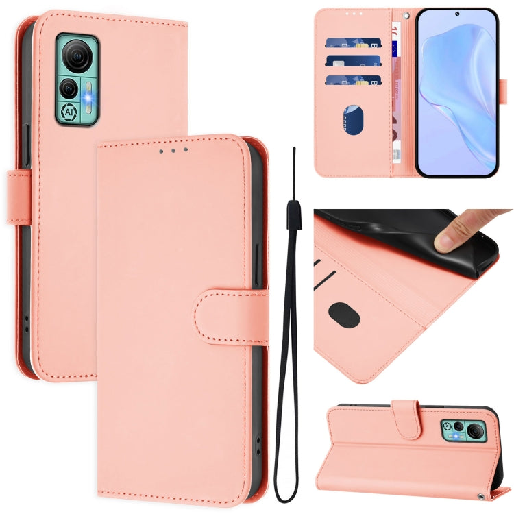 For Ulefone Note 14 Skin Feel Solid Color Leather Phone Case with Lanyard(Pink)