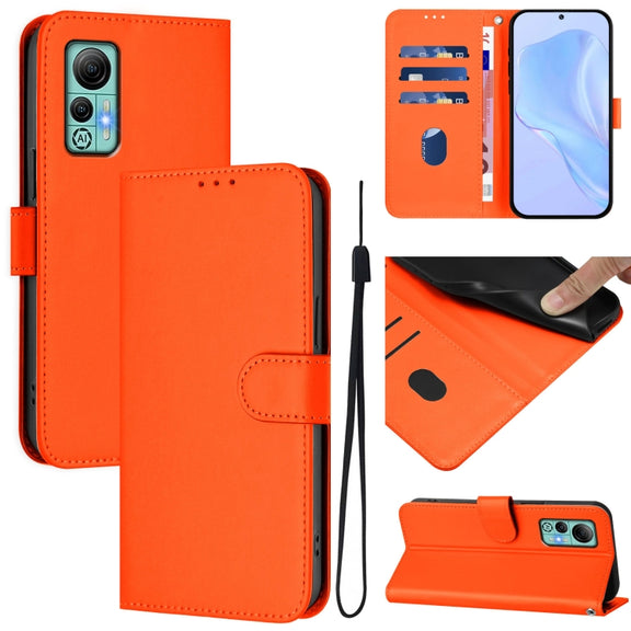 For Ulefone Note 14 Skin Feel Solid Color Leather Phone Case with Lanyard(Orange)