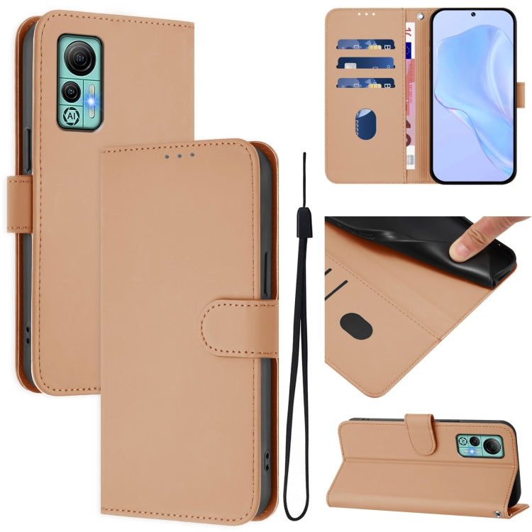 For Ulefone Note 14 Skin Feel Solid Color Leather Phone Case with Lanyard(Nude)