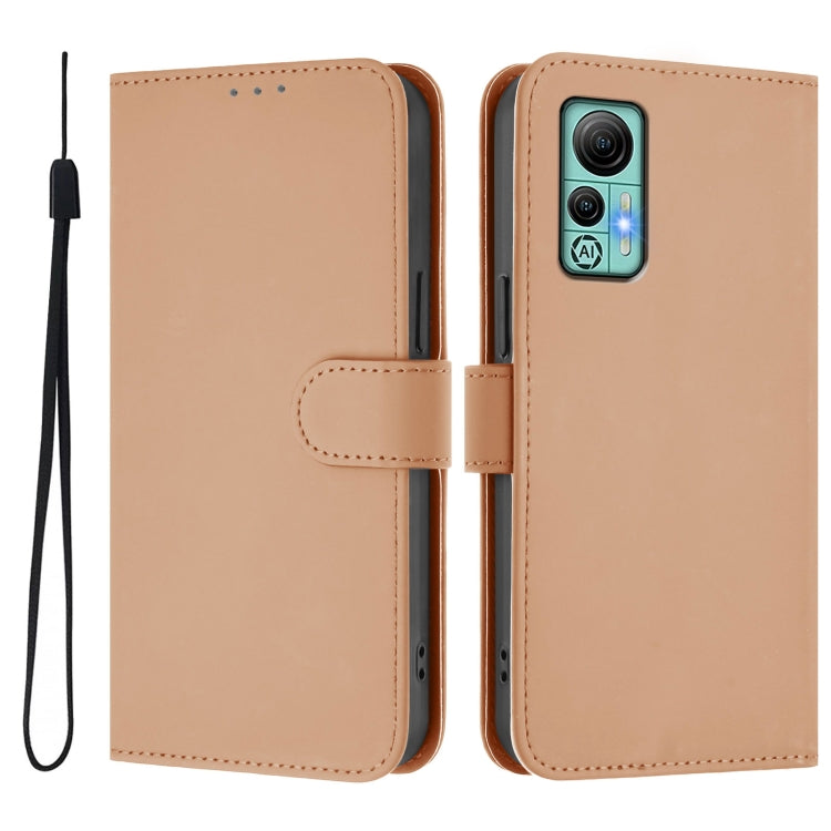 For Ulefone Note 14 Skin Feel Solid Color Leather Phone Case with Lanyard(Nude)