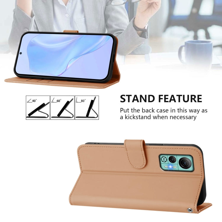 For Ulefone Note 14 Skin Feel Solid Color Leather Phone Case with Lanyard(Nude)