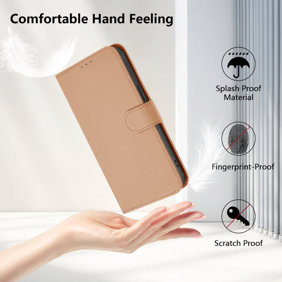 For Ulefone Note 14 Skin Feel Solid Color Leather Phone Case with Lanyard(Nude)