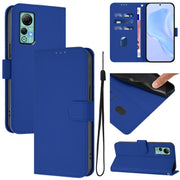 For Ulefone Note 14 Skin Feel Solid Color Leather Phone Case with Lanyard(Dark Blue)