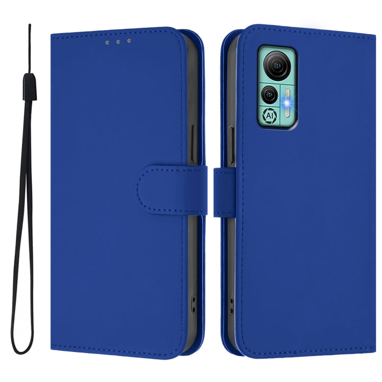 For Ulefone Note 14 Skin Feel Solid Color Leather Phone Case with Lanyard(Dark Blue)