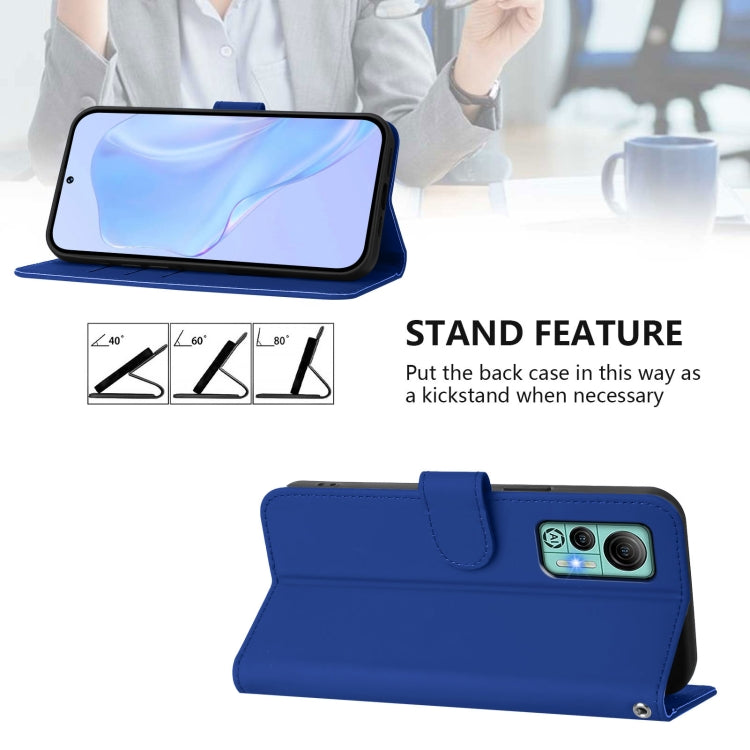 For Ulefone Note 14 Skin Feel Solid Color Leather Phone Case with Lanyard(Dark Blue)