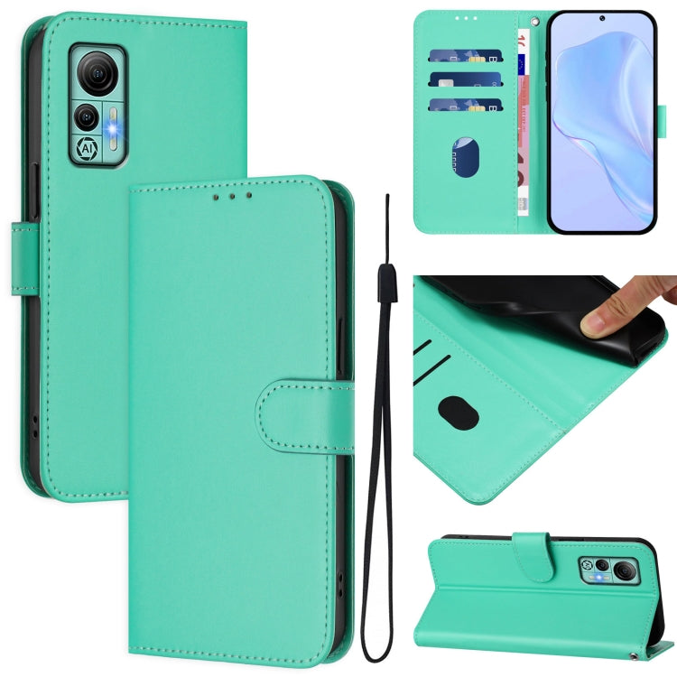 For Ulefone Note 14 Skin Feel Solid Color Leather Phone Case with Lanyard(Green)