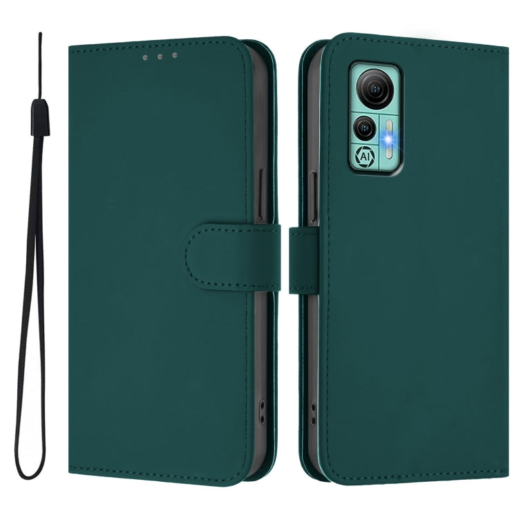 For Ulefone Note 14 Skin Feel Solid Color Leather Phone Case with Lanyard(Dark Green)
