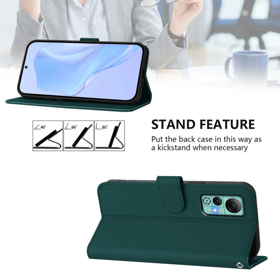 For Ulefone Note 14 Skin Feel Solid Color Leather Phone Case with Lanyard(Dark Green)