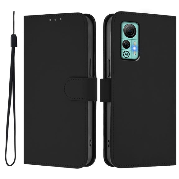 For Ulefone Note 14 Skin Feel Solid Color Leather Phone Case with Lanyard(Black)