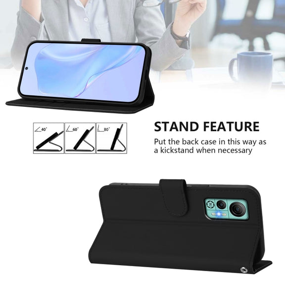 For Ulefone Note 14 Skin Feel Solid Color Leather Phone Case with Lanyard(Black)
