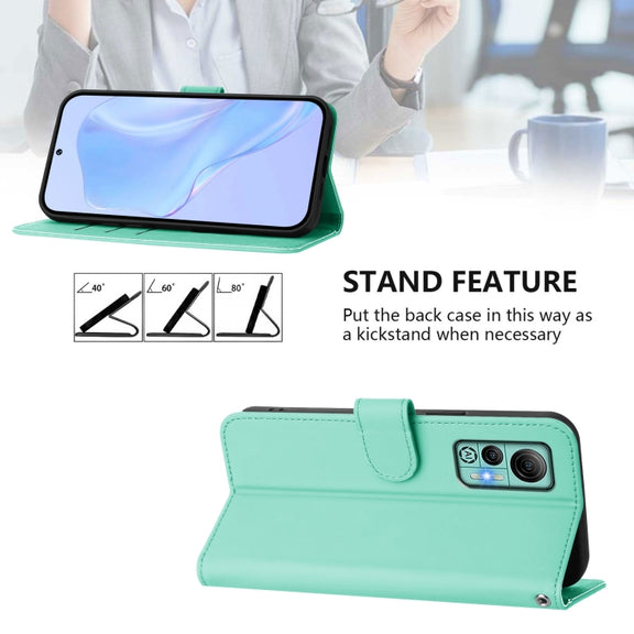 For Ulefone Note 14 Skin Feel Solid Color Leather Phone Case with Lanyard(Mint Green)