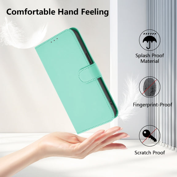 For Ulefone Note 14 Skin Feel Solid Color Leather Phone Case with Lanyard(Mint Green)
