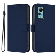 For Ulefone Note 14 Skin Feel Solid Color Leather Phone Case with Lanyard(Navy Blue)