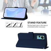 For Ulefone Note 14 Skin Feel Solid Color Leather Phone Case with Lanyard(Navy Blue)