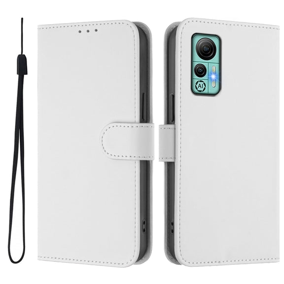 For Ulefone Note 14 Skin Feel Solid Color Leather Phone Case with Lanyard(White)