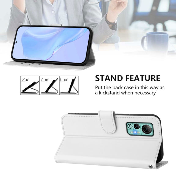 For Ulefone Note 14 Skin Feel Solid Color Leather Phone Case with Lanyard(White)