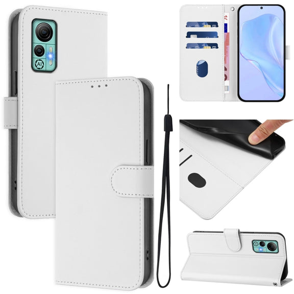 For Ulefone Note 14 Skin Feel Solid Color Leather Phone Case with Lanyard(White)