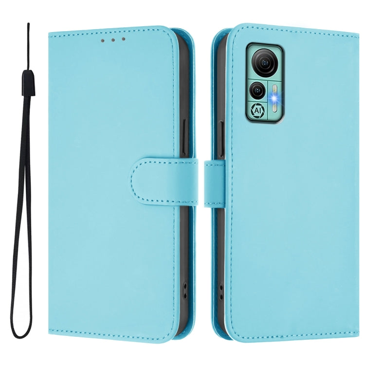 For Ulefone Note 14 Skin Feel Solid Color Leather Phone Case with Lanyard(Sky Blue)
