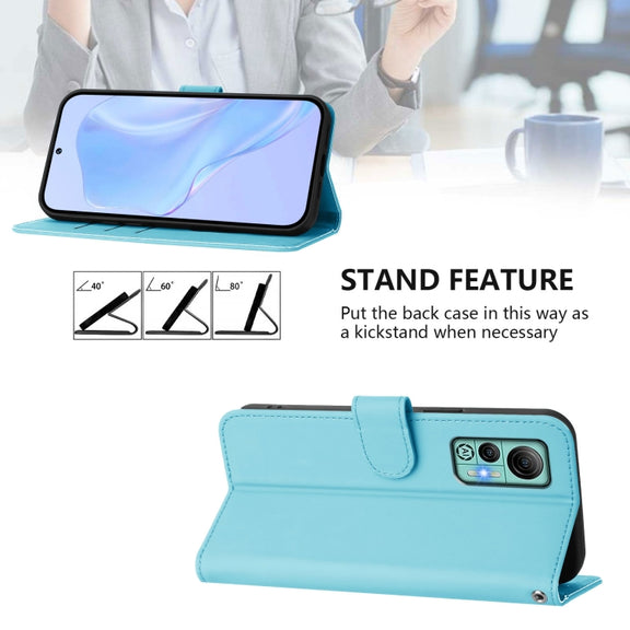 For Ulefone Note 14 Skin Feel Solid Color Leather Phone Case with Lanyard(Sky Blue)