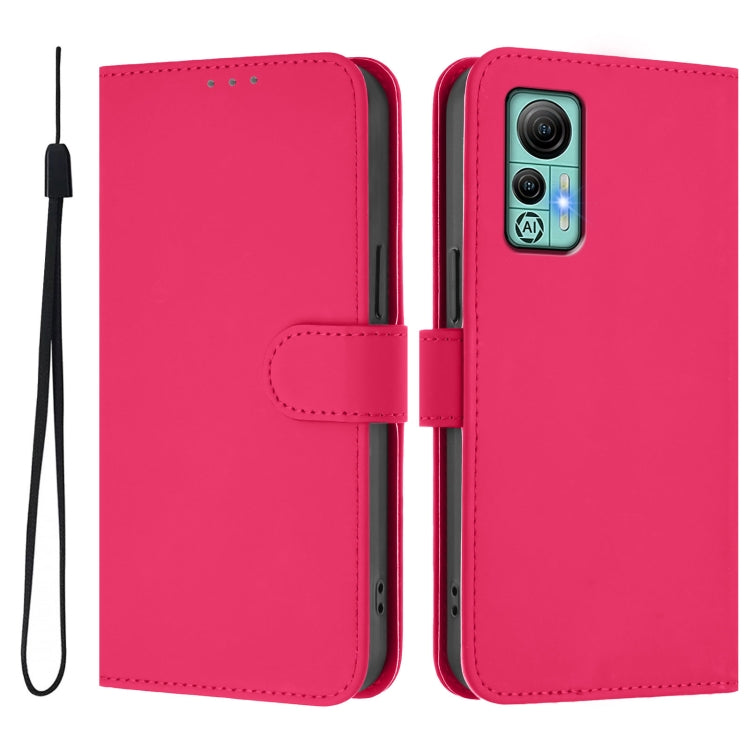 For Ulefone Note 14 Skin Feel Solid Color Leather Phone Case with Lanyard(Rose Red)
