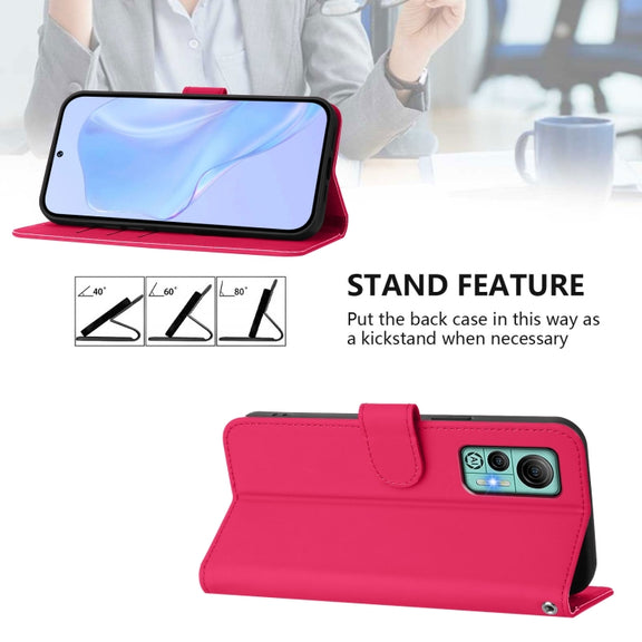 For Ulefone Note 14 Skin Feel Solid Color Leather Phone Case with Lanyard(Rose Red)