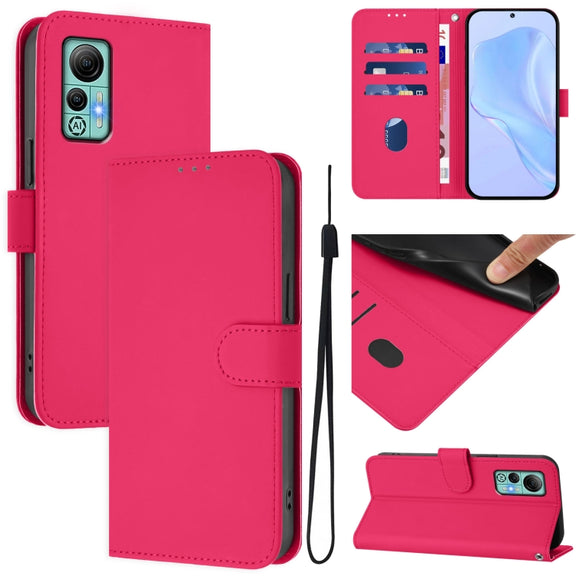For Ulefone Note 14 Skin Feel Solid Color Leather Phone Case with Lanyard(Rose Red)