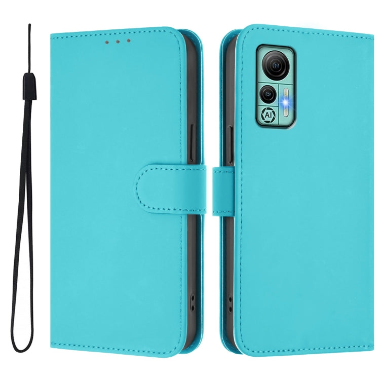For Ulefone Note 14 Skin Feel Solid Color Leather Phone Case with Lanyard(Lake Blue)