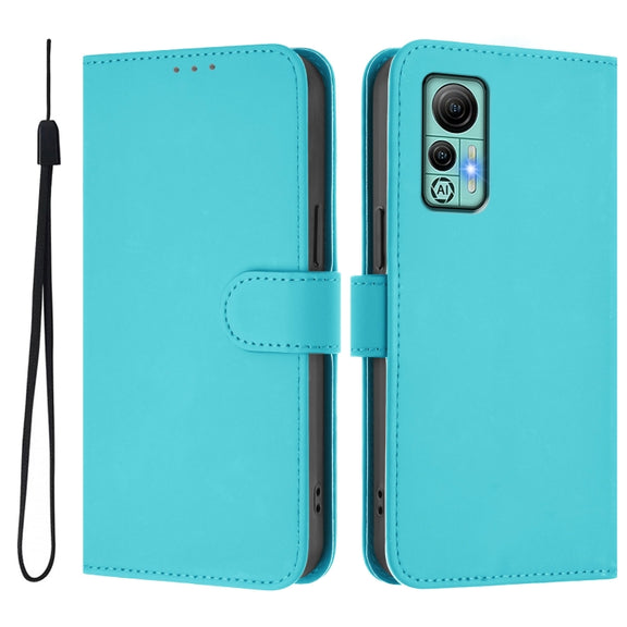 For Ulefone Note 14 Skin Feel Solid Color Leather Phone Case with Lanyard(Lake Blue)