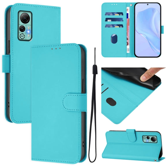 For Ulefone Note 14 Skin Feel Solid Color Leather Phone Case with Lanyard(Lake Blue)