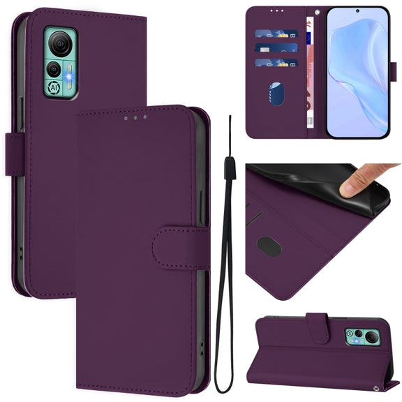 For Ulefone Note 14 Skin Feel Solid Color Leather Phone Case with Lanyard(Violet)
