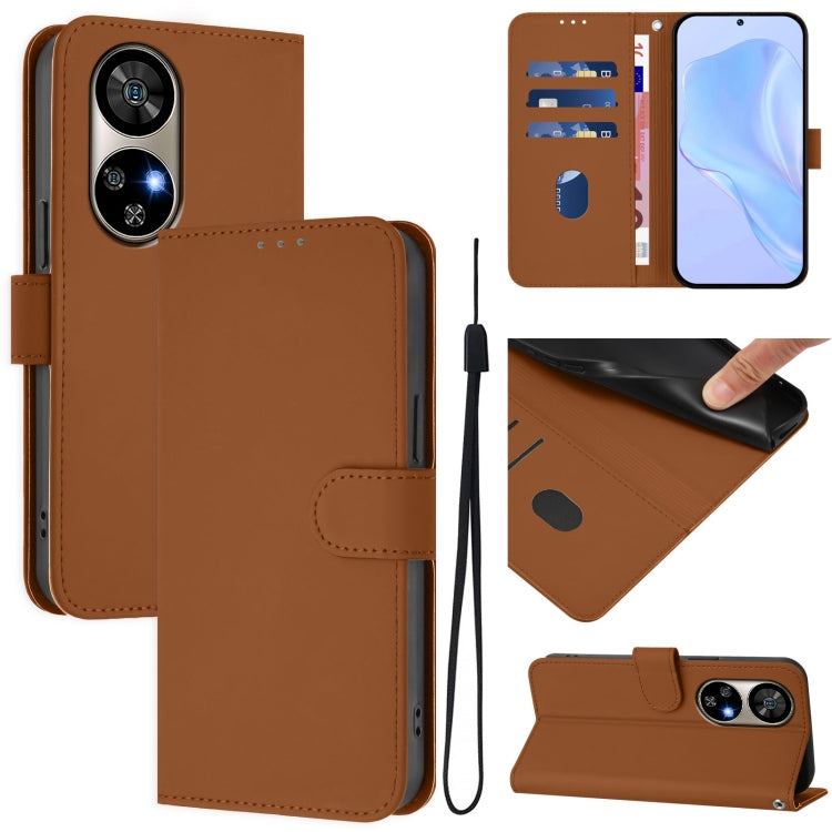 For Ulefone Note 17 Pro Skin Feel Solid Color Leather Phone Case with Lanyard(Brown)