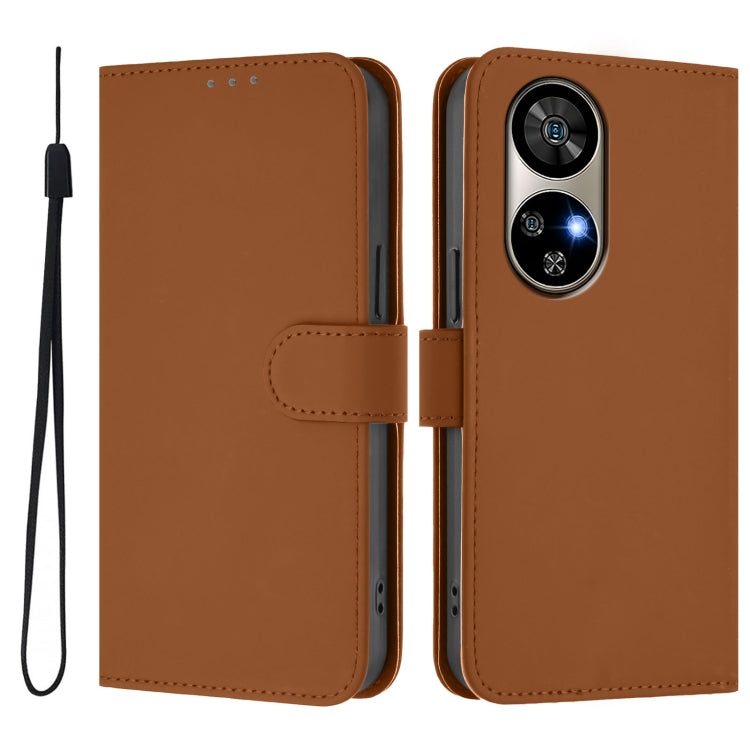 For Ulefone Note 17 Pro Skin Feel Solid Color Leather Phone Case with Lanyard(Brown)