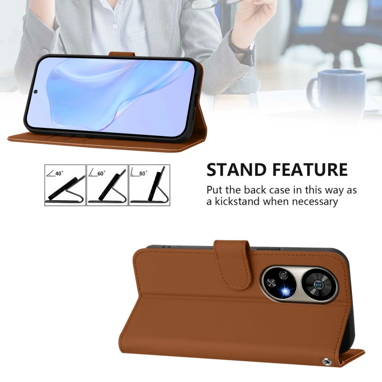 For Ulefone Note 17 Pro Skin Feel Solid Color Leather Phone Case with Lanyard(Brown)