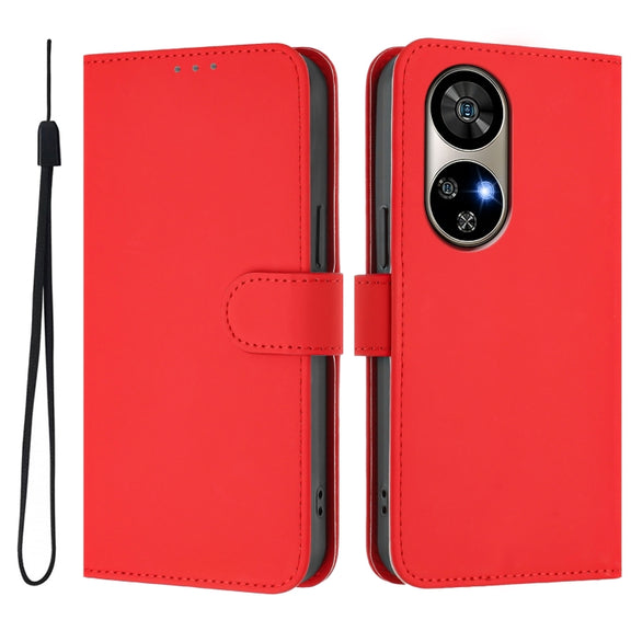 For Ulefone Note 17 Pro Skin Feel Solid Color Leather Phone Case with Lanyard(Red)