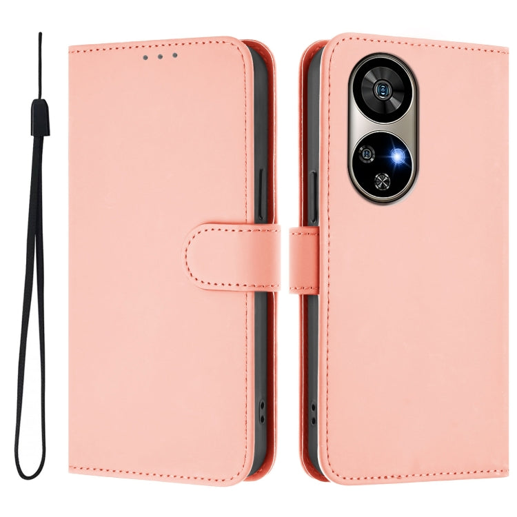 For Ulefone Note 17 Pro Skin Feel Solid Color Leather Phone Case with Lanyard(Pink)