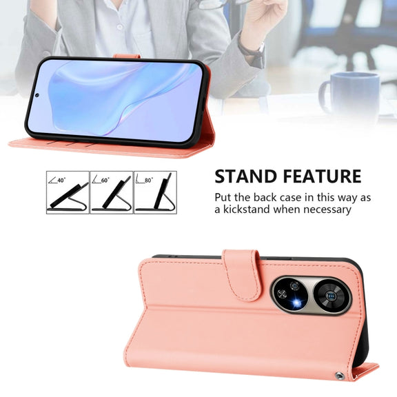 For Ulefone Note 17 Pro Skin Feel Solid Color Leather Phone Case with Lanyard(Pink)