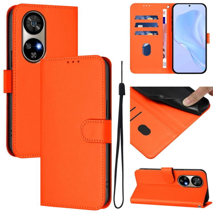 For Ulefone Note 17 Pro Skin Feel Solid Color Leather Phone Case with Lanyard(Orange)