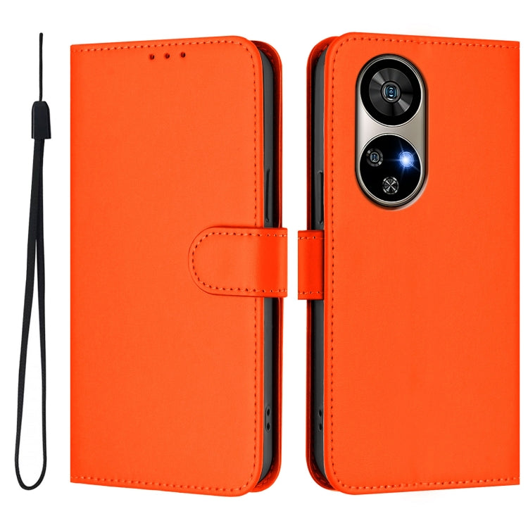 For Ulefone Note 17 Pro Skin Feel Solid Color Leather Phone Case with Lanyard(Orange)